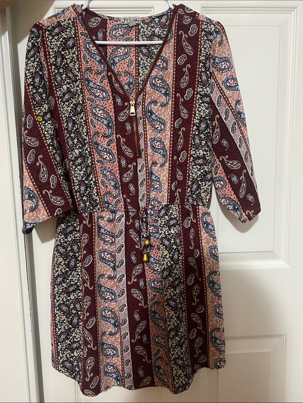 Paisley Print Tunic Dress in Burgundy and Peach
